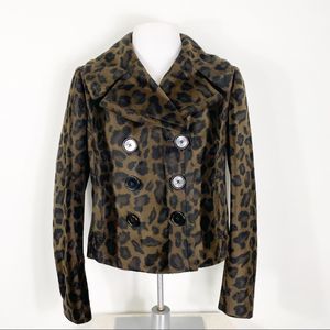 INC International Concepts Faux Fur Leopard Print Crop Peacoat